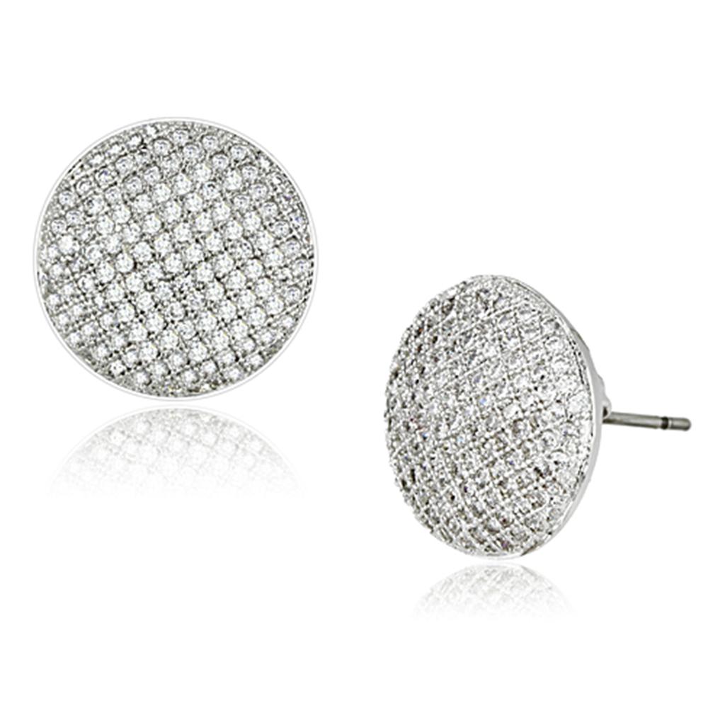 JCE388 Rhodium Brass Earrings with AAA Grade CZ  in Clear