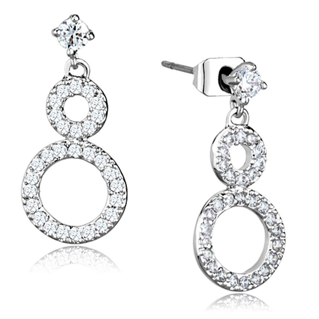 JCE639 Rhodium Brass Earrings with AAA Grade CZ  in Clear