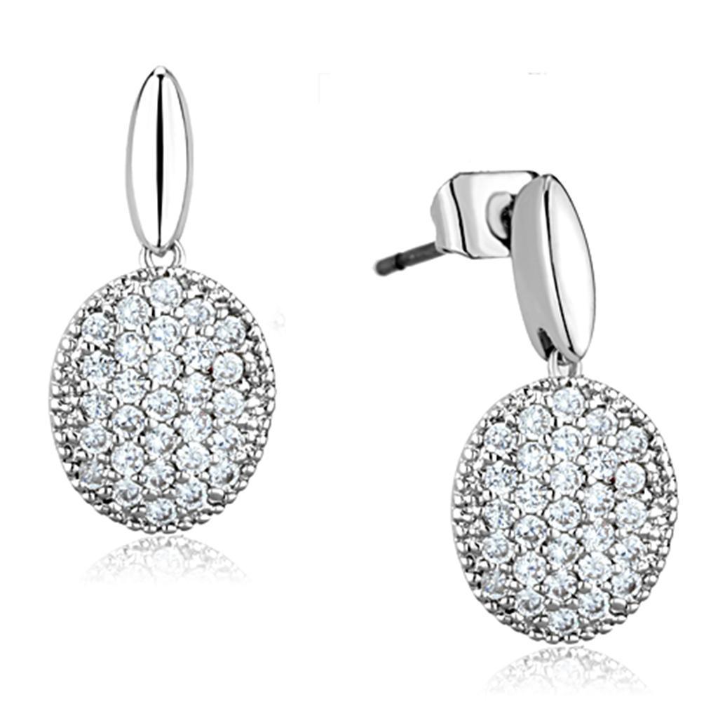 JCE690 Rhodium Brass Earrings with AAA Grade CZ  in Clear