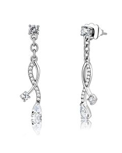 JCE190 High polished (no plating) Stainless Steel Earrings with AAA Grade CZ  in Clear