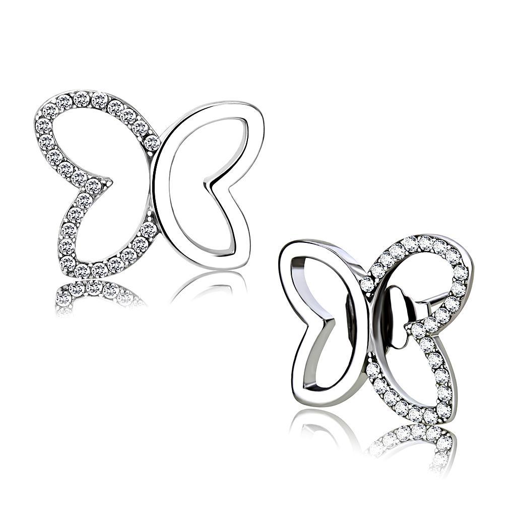 JCE209 High polished (no plating) Stainless Steel Earrings with AAA Grade CZ  in Clear