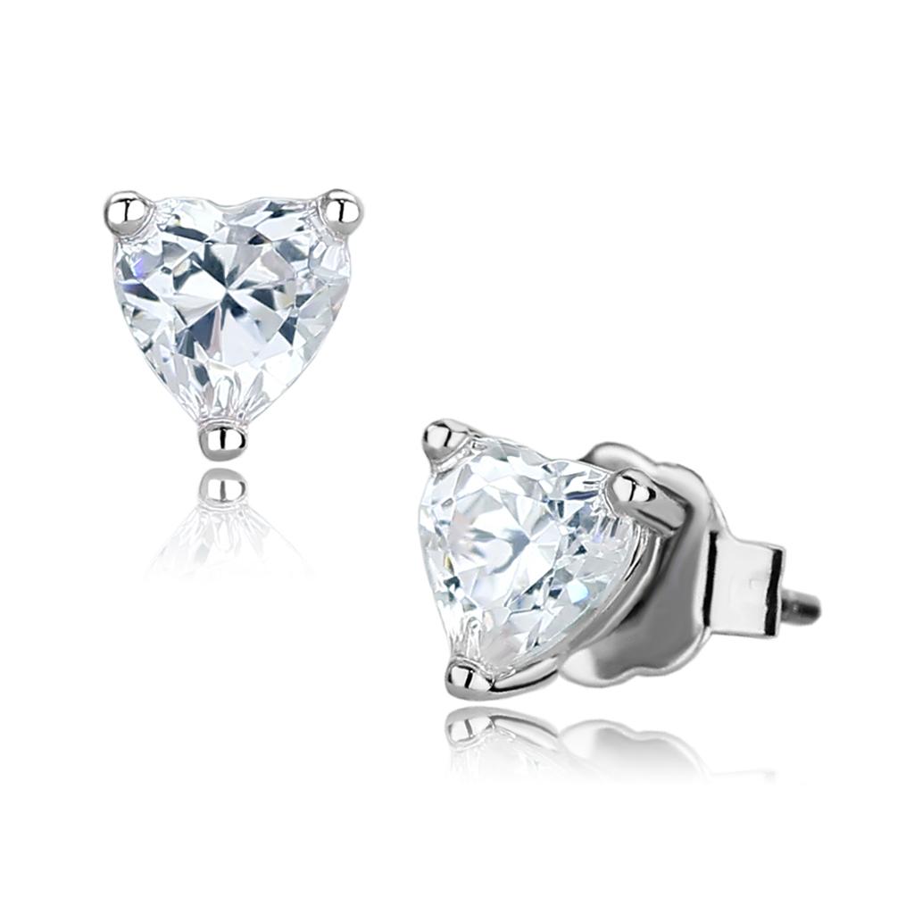 JCE4170 Rhodium Brass Earrings with AAA Grade CZ  in Clear
