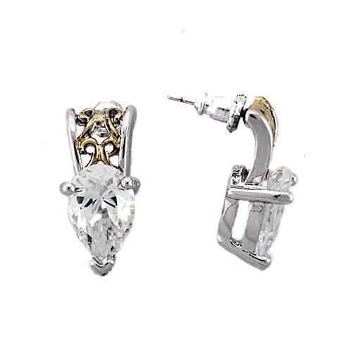 JCEAS782 Reverse Two-Tone 925 Sterling Silver Earrings with AAA Grade CZ  in Clear-Default Title