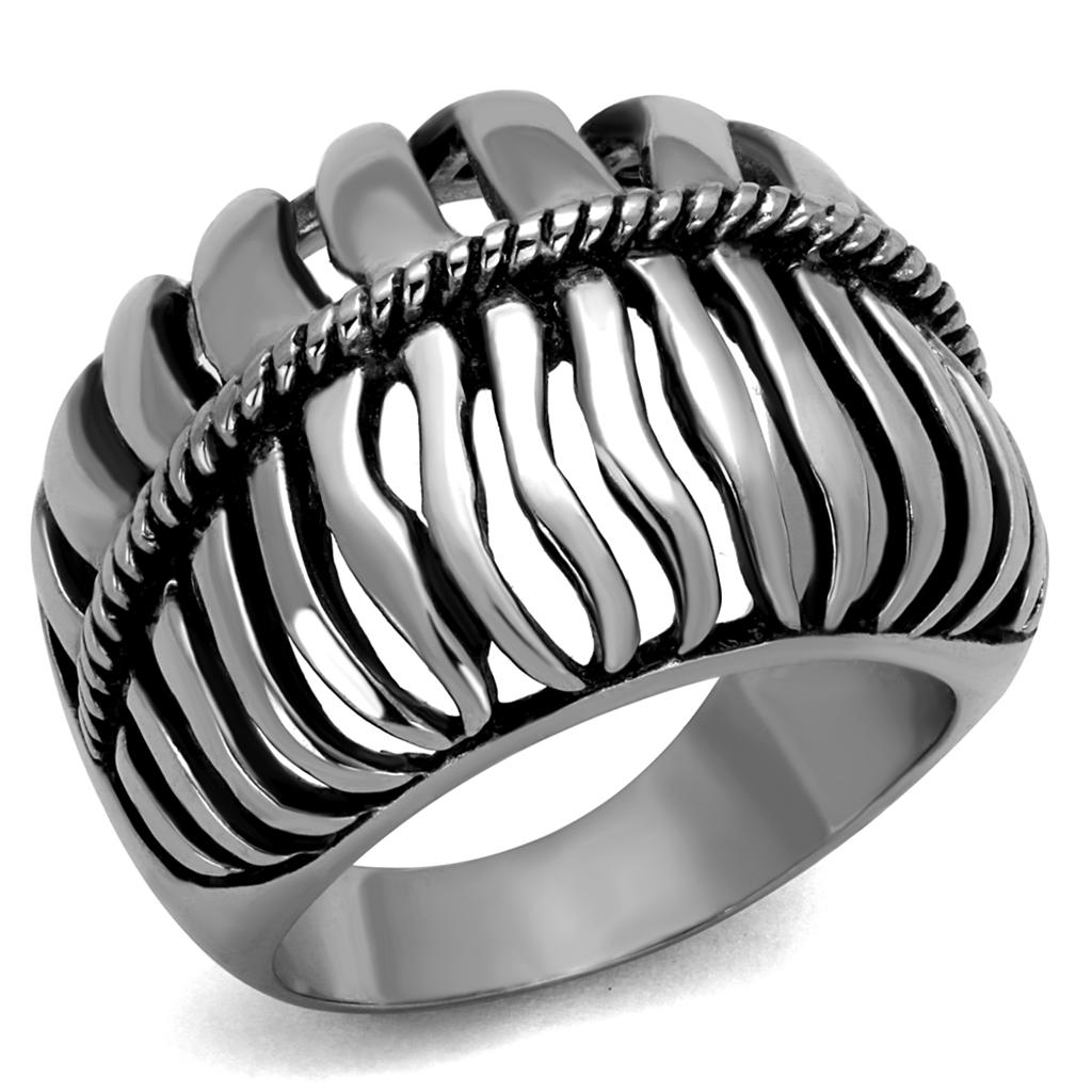 JCE2341 High polished (no plating) Stainless Steel Ring with Epoxy  in Jet