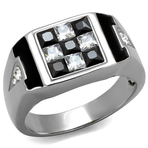 JCE2663 High polished (no plating) Stainless Steel Ring with AAA Grade CZ  in Jet