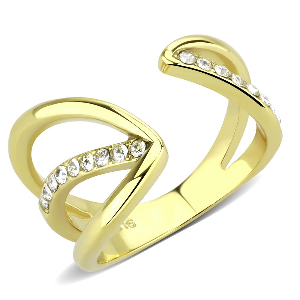 JCE3710 IP Gold(Ion Plating) Stainless Steel Ring with Top Grade Crystal  in Clear