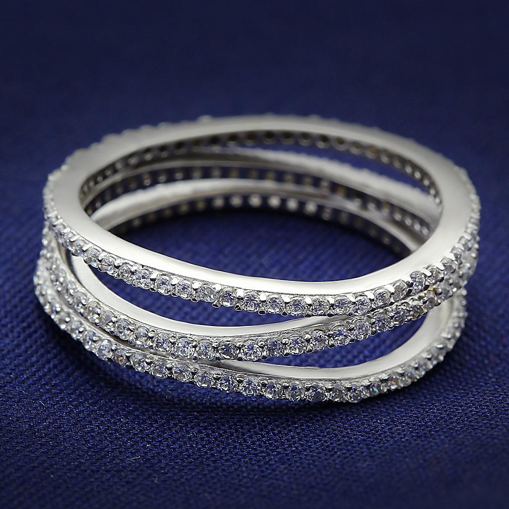 JCE006 Rhodium 925 Sterling Silver Ring with AAA Grade CZ  in Clear